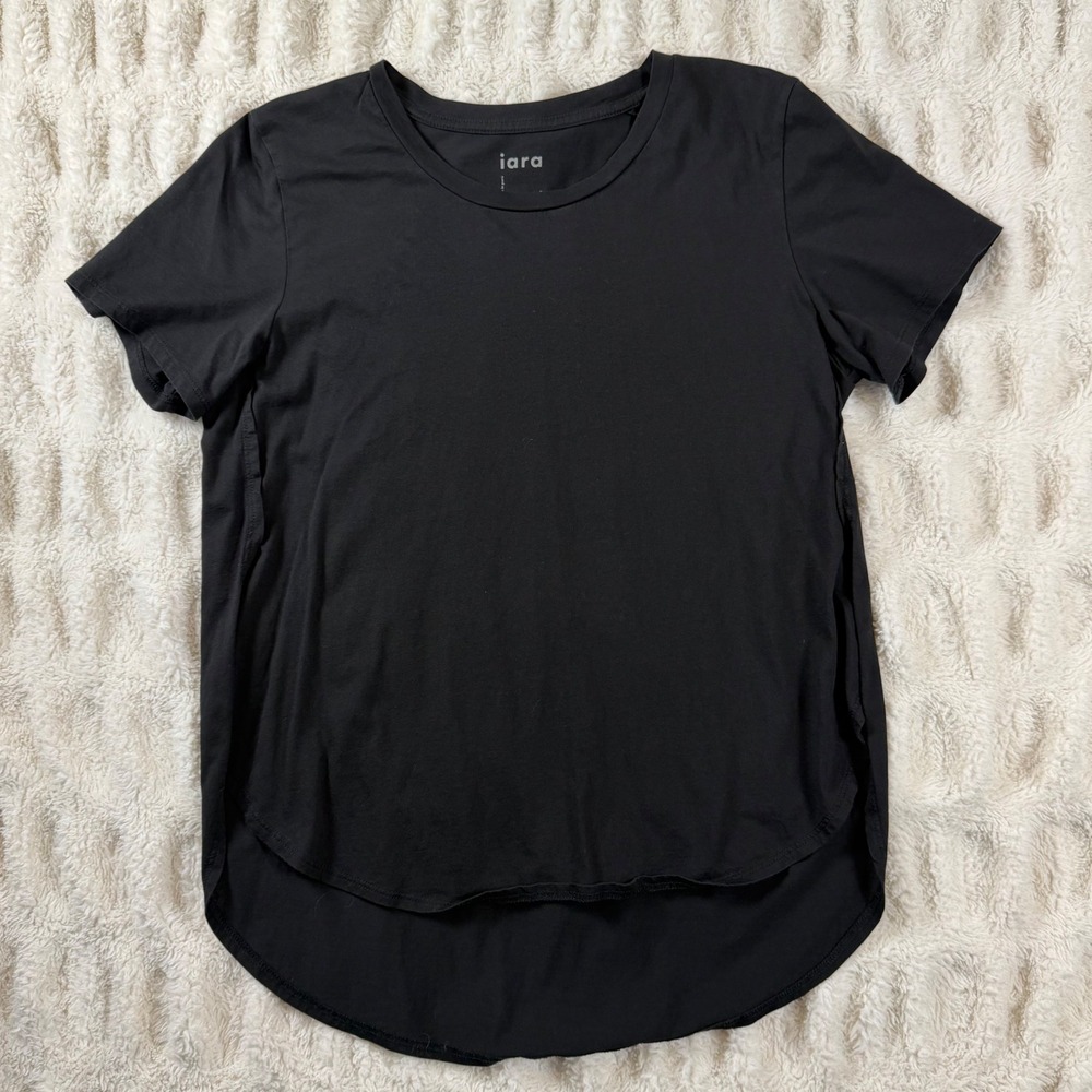 Iara Women Black Short Sleeve Crewneck High Low Hem T-Shirt Size M Made in Peru